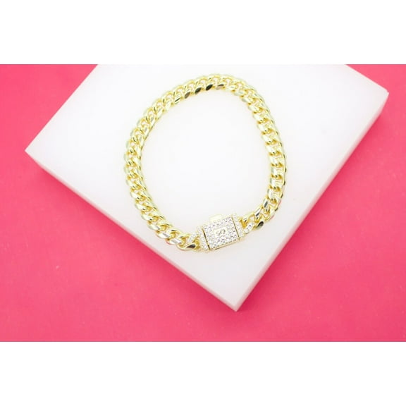 18K Gold Filled 7mm Thick Curb Cuban Chain Bracelet With CZ Clasp