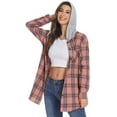 thumbnail image 4 of AKOEE Flannel Plaid Jackets for Women Hoodie Button Down Shirt Shackets Long Sleeve Fashion Hooded Fall Outerwear (Large, Pink 01), 4 of 5