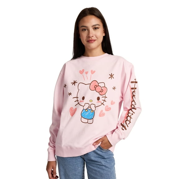 Hello Kitty Hearts & Stars Women's Cradle Pink Crew Neck Long Sleeve Fleece Sweatshirt -XXL