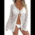 thumbnail image 1 of Blusas con Lazo Frontal Caladas para Mujer, Tejidas en 3D con Flores, Mangas Acampanadas, Crochet, Estilo Bohemio, Lindas Camisas Tipo Cárdigan. Talla Única, 1 of 10