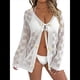 thumbnail image 1 of Blusas con Lazo Frontal Caladas para Mujer, Tejidas en 3D con Flores, Mangas Acampanadas, Crochet, Estilo Bohemio, Lindas Camisas Tipo Cárdigan. Talla Única, 1 of 10