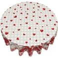 thumbnail image 2 of Valentine''s Day Tablecloth Round 60 Inch Buffalo Plaid Stripes Red Gray Love Hearts Decorative Table Cloth Washable Wrinkle Stain-Resistant Polyester Valentines Day Table Cover For Party Dinner, 2 of 6