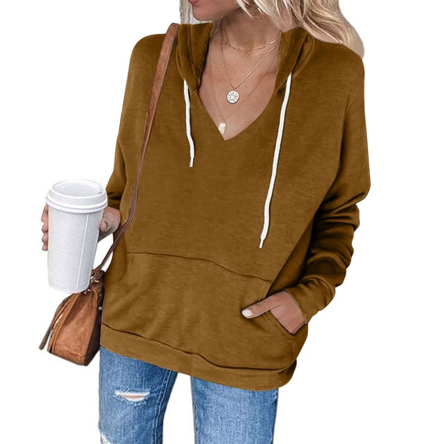 ICHUANYI Clearance Women's Casual Color Hooded Pocket Long Sleeved Sweater Jacket(Coffee, S) ICHUANYI WER2023081510874