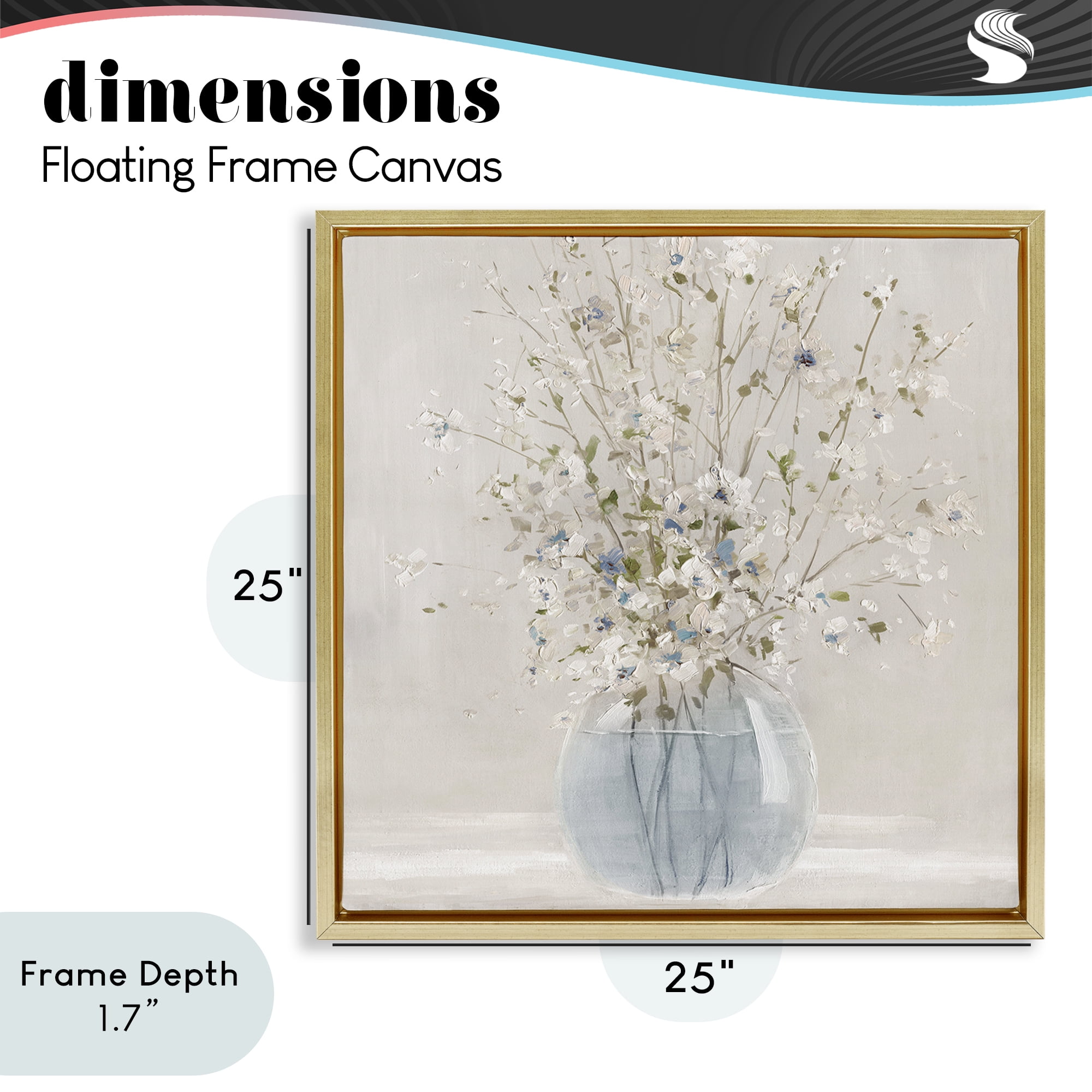 Stupell Industries Serene Glass Vase Bouquet Gold Framed Floater Canvas Wall Art, design by Carol Robinson