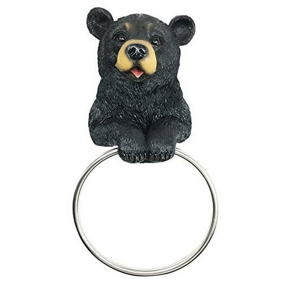 Darling Black Bear Hand Towel Ring Holder Figurine Powder Room Bathroom Wall Decor For Rustic cabin Hunting Lodge Sculpture