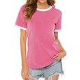 thumbnail image 1 of Women White Border Tee Crew Neck Short Sleeve Plain Top, 1 of 2