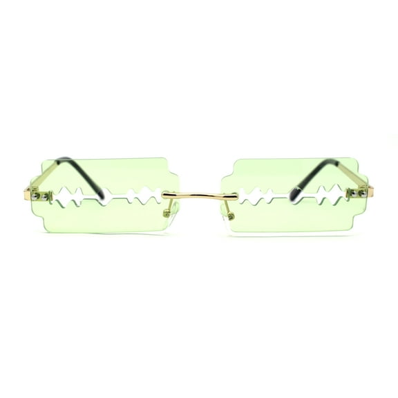 Razor Blade Shape Funky Hipster Rimless Sunglasses Gold Green