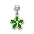 thumbnail image 1 of 925 Sterling Silver Mio Memento Gold Tone & Green Enamel Flower Charm Pendant; for Adults and Teens; for Women and Men, 1 of 3