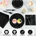 thumbnail image 3 of 350 Pcs Black Paper Plates and Napkins, 25 Guest Black Birthday Party Supplies Includes Scalloped Party Plates Napkins Cups Plastic Spoons Forks Knives for Birthday, Wedding, Halloween, 3 of 14