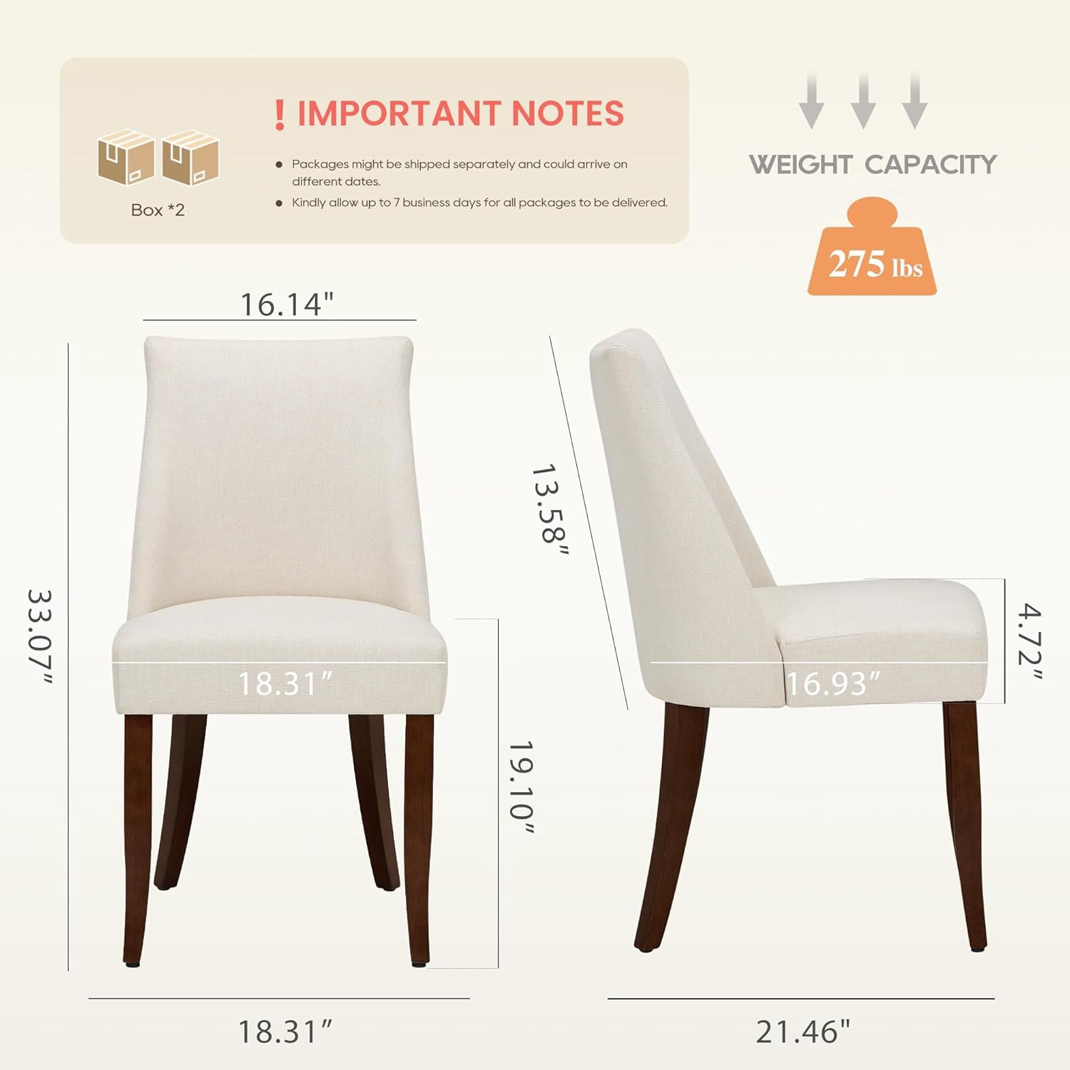 EOP Upholstered Dining Chairs Set of 4, Mid Century Modern Fabric Side Chairs with Solid Wood Legs, Comfortable Kitchen & Dining Room Chairs for Home, Restaurant Use, Beige
