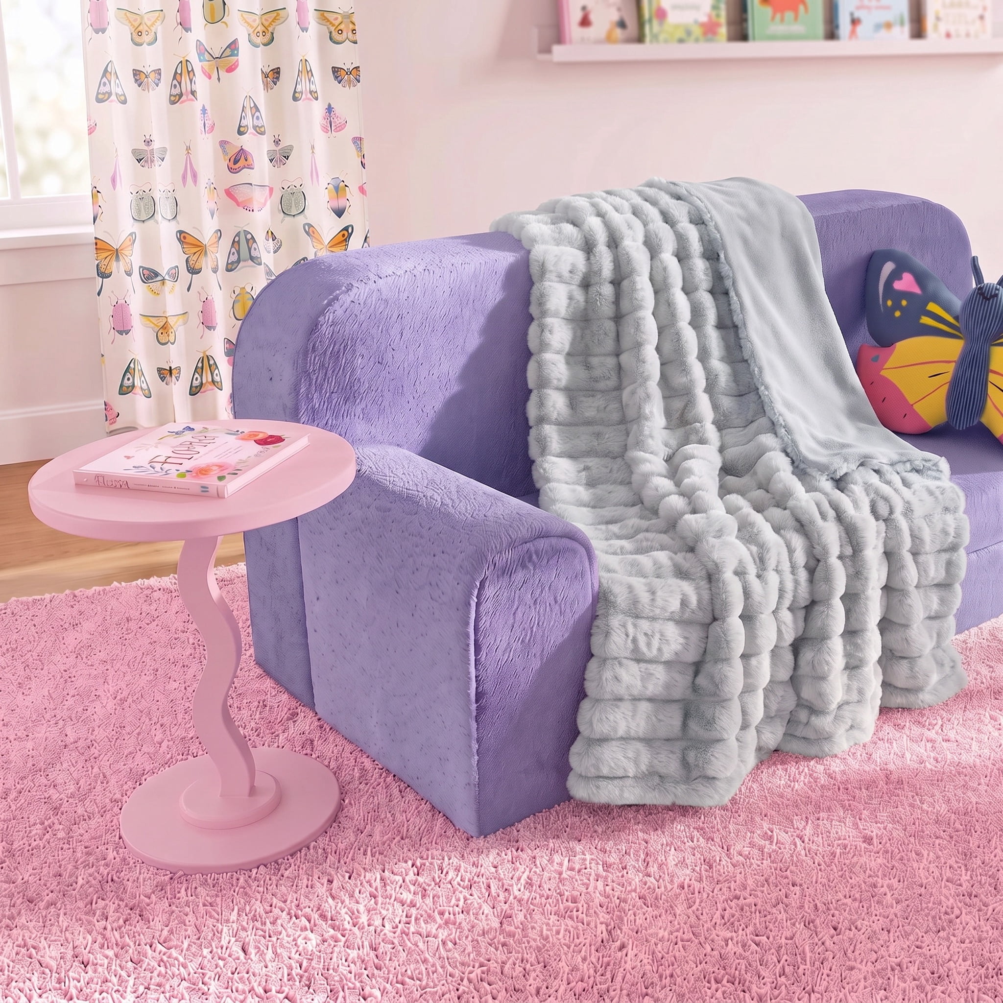 Mainstays Kids Soft Channel Grey Faux Fur Throw, 50" x 60"