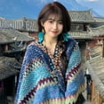 thumbnail image 2 of yuCgh Women's Ethnic Retro Sassel Head Cape, Thick Color Striped Shawl Scarf, Winter Warm Cape Scarf, Bohemian Fashion Scarf, Oversized Knitted Scarf,Blue, 2 of 3