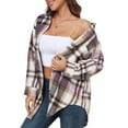 thumbnail image 2 of PPYOUNG Women's Plaid Shackets Flannel Long Sleeve Button Down Shirts Outwear Coat Jackets, Purple, 2 of 5