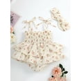 thumbnail image 3 of Mevireiy Baby Girls Smocked Romper Dress Vintage Floral Print Halter Strap Frill Playsuit, 3 of 7