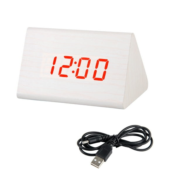 YMheart Desktop Decor Sound Control USB Rechargeable LED Wooden Alarm Clock - Walmart.com