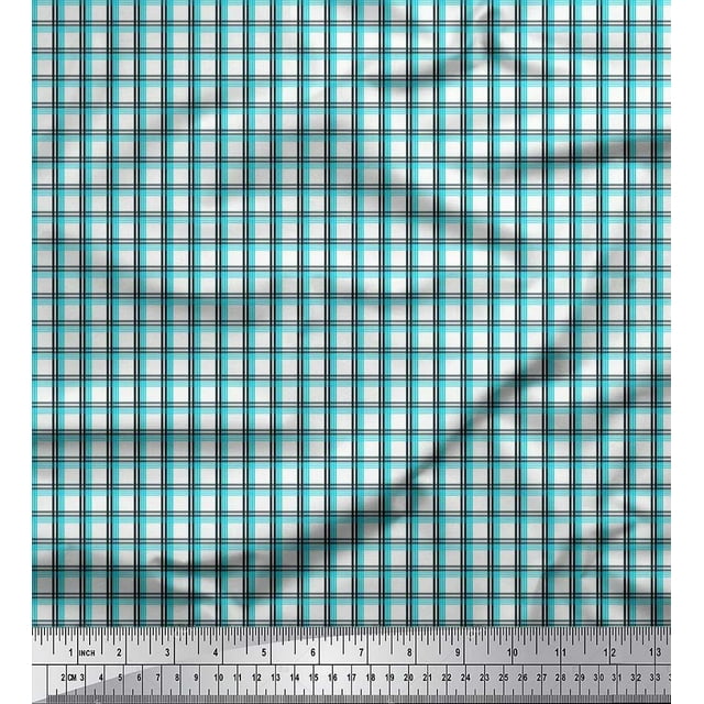 Soimoi Rayon Fabric Window Pane Check Decor Fabric Printed Yard 56 Inch Wide