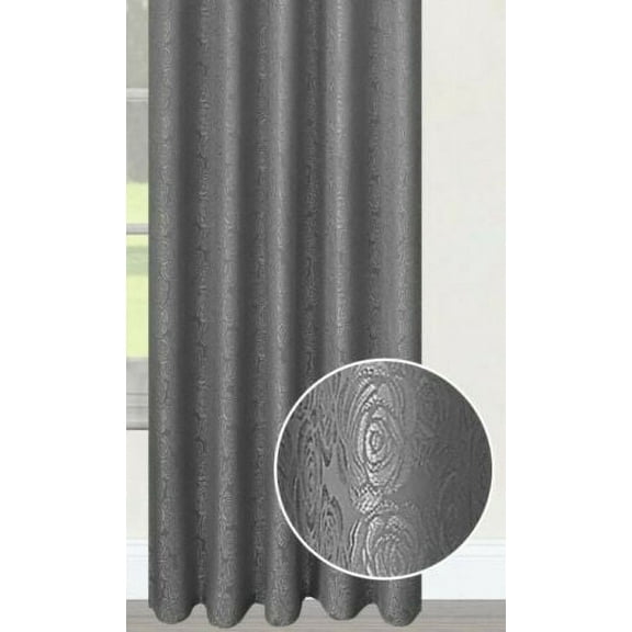 One Angelina Damask Curtain Panel, 54" Wide x 84" Long, Gray