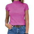thumbnail image 2 of Summer Womens Short Sleeve Sweater Mock Neck Casual Basic Knit Slim Fitted Pullover Tops, 2 of 4