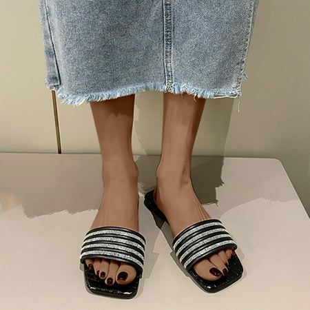 

Gnobogi Womens Sandals New Summer Flats Casual Versatile Beach Sandals Women s Open Toe Slippers Beach Holiday Shoes Black
