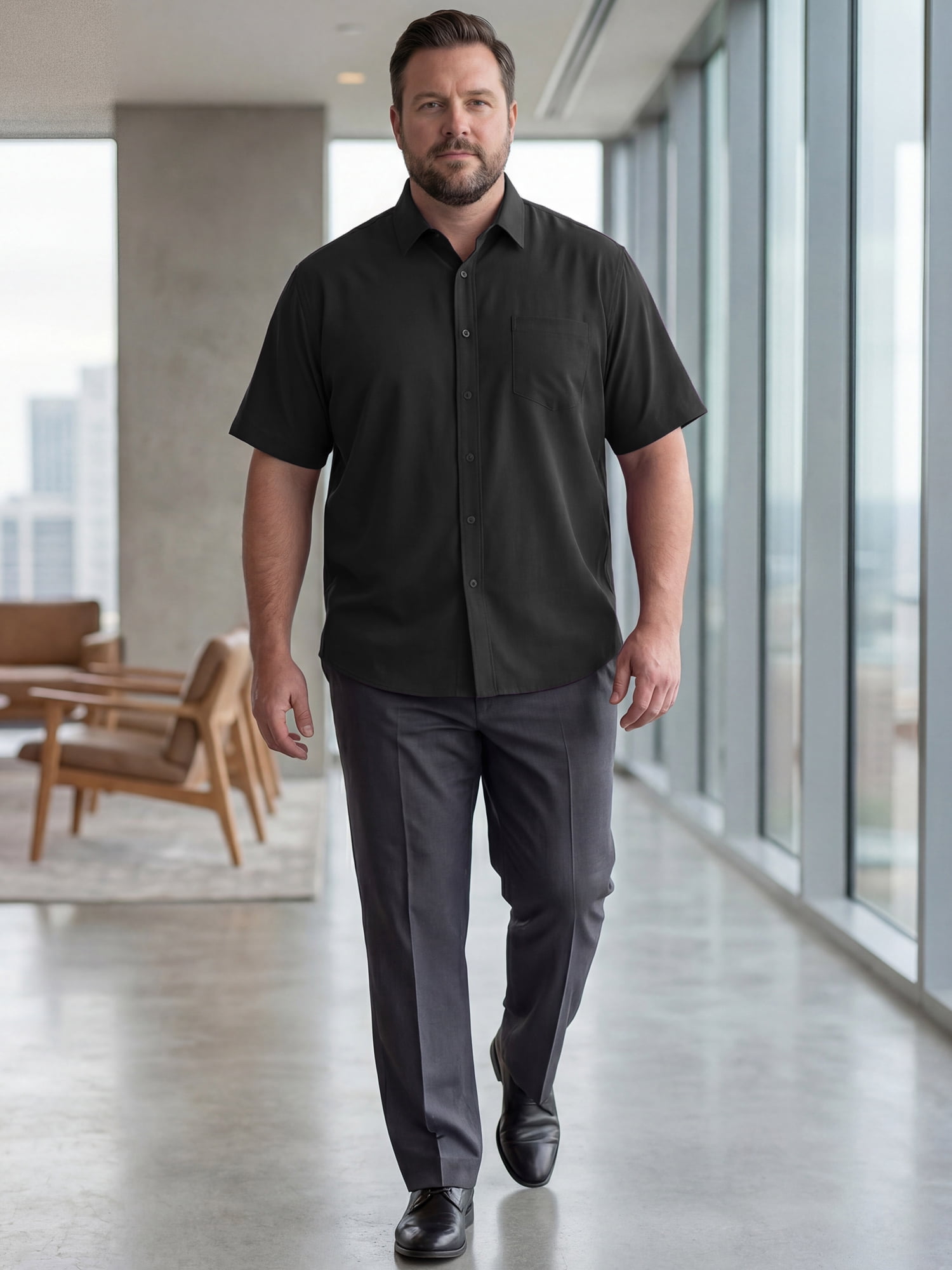 DARING DIVA Men's Big and Tall Business Dress Shirt with Chest Pocket 3XL Black