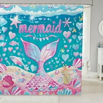 Pink Mermaid Tail Bathroom Waterproof Accessories with 12 Hooks Mermaid Shower Curtain for Kids Women Girls Ocean Fish Scales Fabric Shower Curtain Rainbow Sea Animal Curtains,72x72 Inches