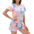 thumbnail image 5 of Defitshape Women's Summer Pajama Set Tie Dye 2 Piece Comfy Sleepwear Loose Soft Lounge Set Lightweight Holiday Sleeping Pj Set Short Sleeve Shorts Pjs Tie-Dyed Large, 5 of 5