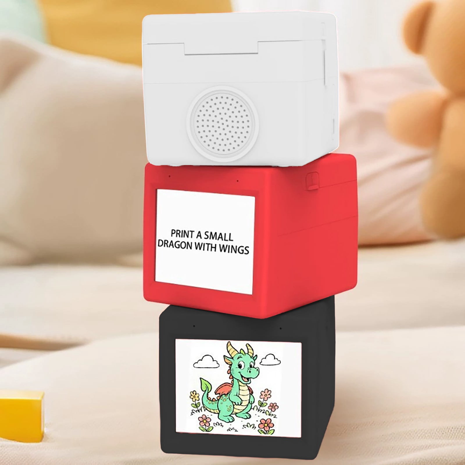 AI Voice-Powered Sticker Maker,Portable Thermal Printer with 4 Art Modes,Reusable Smart Inkless Sticker Maker,3.19x3.5x3.7 inch Custom Sticker Machine Box for Journaling,DIY Crafts (Red)