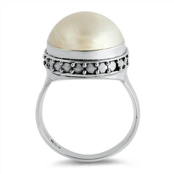 Freshwater Simulated Pearl Bali Bead Round Ring .925 Sterling Silver Band Jewelry Female Male Size 9
