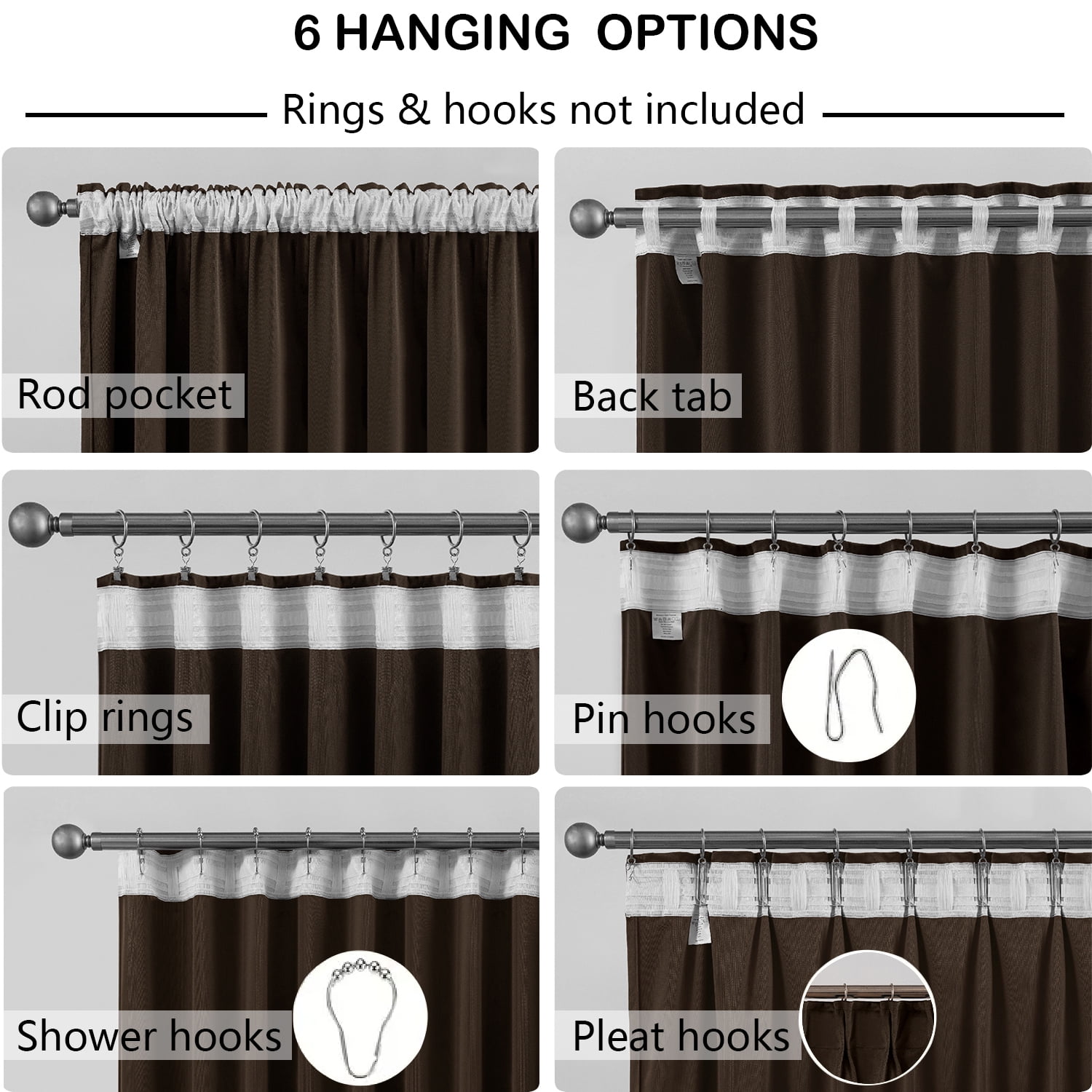 Back Tab Curtains, 2-Panel Set Rod Pocket & Pinch Pleat Design Light-Filtering & Thermal Insulation Ideal for Living Room, Bedroom & Office Windows