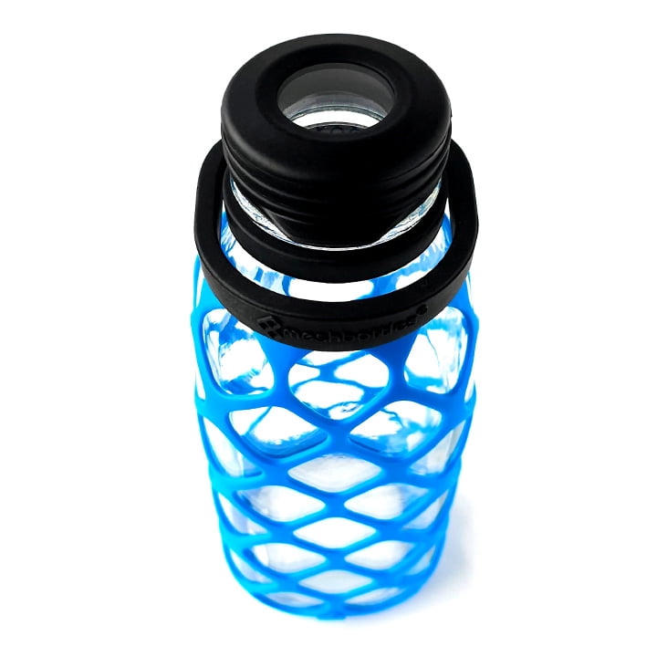 Meshbottle with Glass Top - French Blue - Plastic-free, BPA-free, Phthalate-free Glass Water Bottle - 32 oz