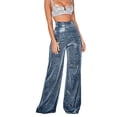 thumbnail image 2 of Pantalones anchos con cintura alta y estilo para todas las estaciones: azul S con purpurina brillante, 2 of 7