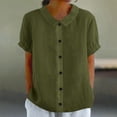 thumbnail image 4 of Naotn Summer Linen Shirts for Women Fashion Casual Loose Fit Button Lapel Neck Short Sleeve Tops, 4 of 10