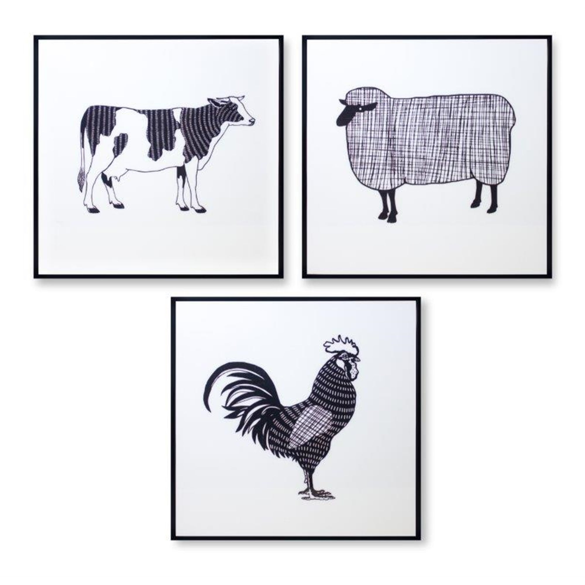Sheep/Cow/Chicken Print (Set of 3) 11.75"SQ Plastic