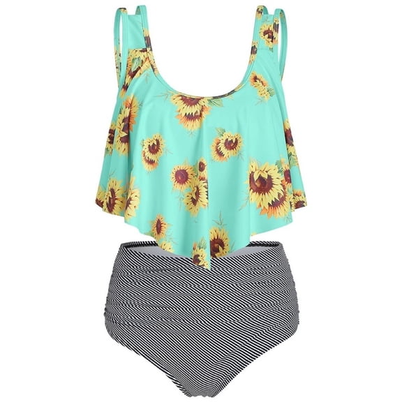 Summer Plus Size Two Piece Bathing Suit Women Print Swimwear