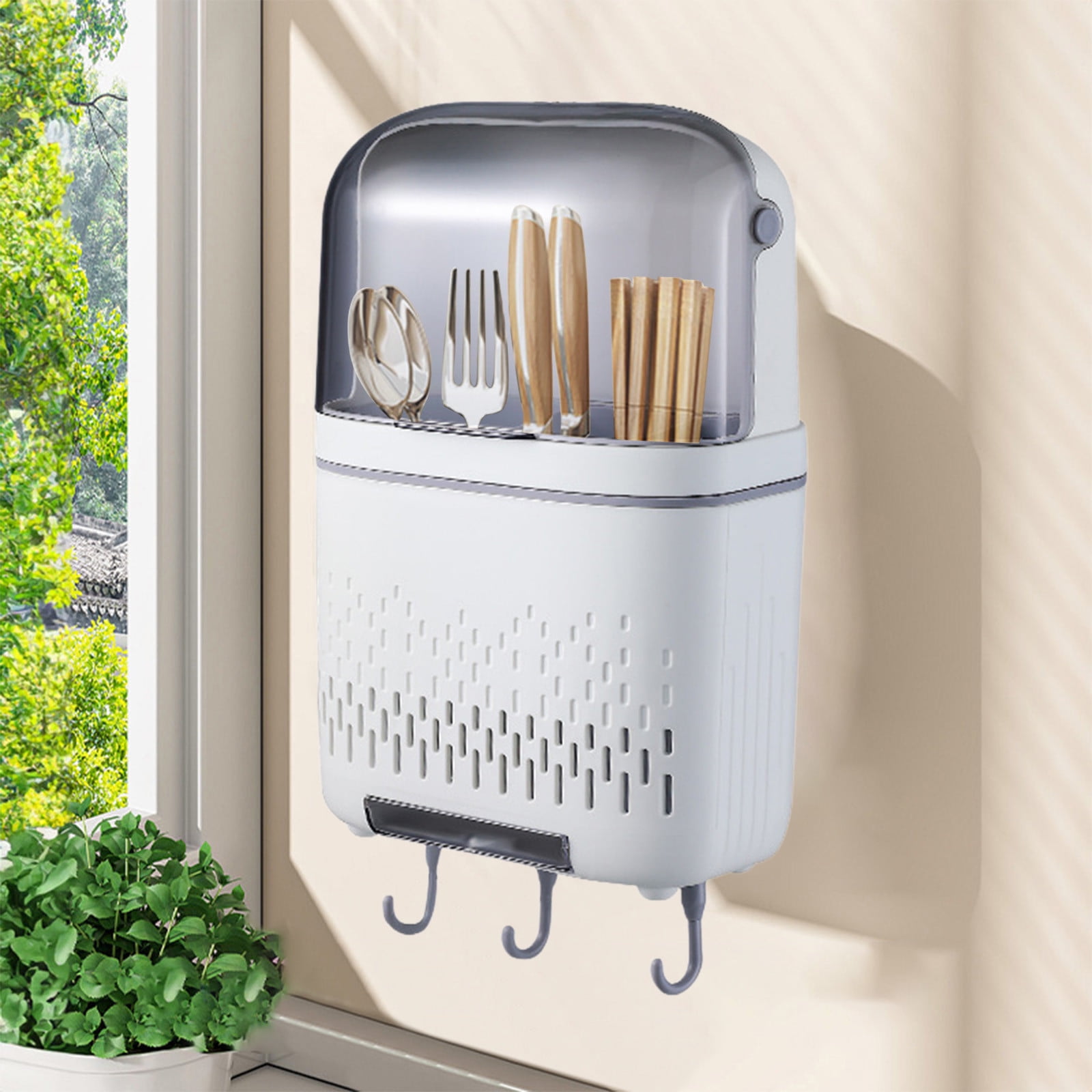 Dvumao Kitchen Organizers and Storage, Punch Free Wall Mounted Chopstick Cage with Lid Tableware Airing Storage Basket Kitchen Hanging Rack Suitable for Kitchen Restaurant Storage, Man Gifts