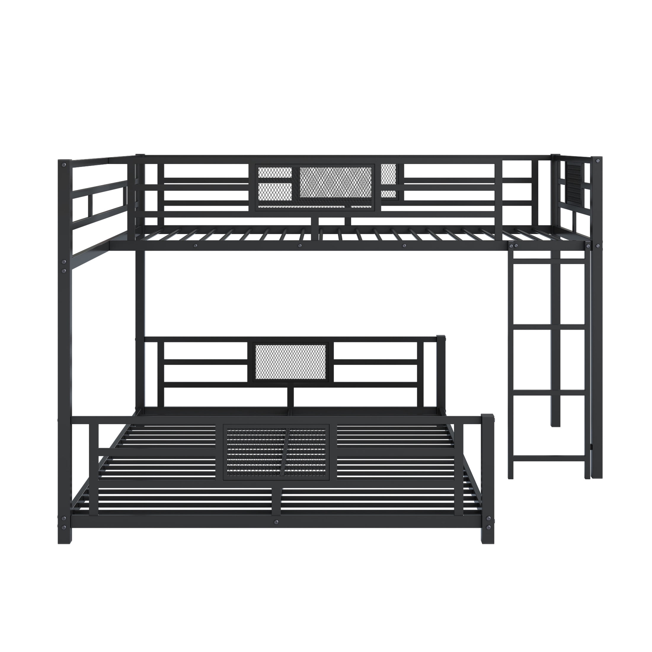 Noble House Twin over Full L-Shaped Bunk Bed, Space-Saving Metal Frame with Guardrails, Space Saving, Black