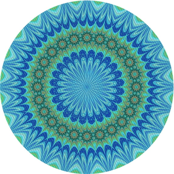 Ahgly Company Machine Washable Indoor Round Transitional Dark Turquoise Green Area Rugs, 3' Round