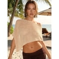 thumbnail image 5 of LMLYSoH Womens Knit Poncho Tops Solid Color Mesh Sheer Asymmetric Shawl Off Shoulder Lightweight Cape for Spring Summer, 5 of 9