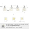thumbnail image 4 of Ataucjin 3 Light Bathroom Light Fixtures, Chrome Vanity Light Fixtures Over Mirror Wall Mount Lighting Fixture with Hammered Glass Shade E26 Socket for Hallway Kitchen Bedroom Living Room, 4 of 7