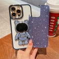 thumbnail image 3 of Compatible for iPhone 13 Pro Max 6.7 Inch Bling Plating Astronaut Hidden Stand Case, Cute 6D Bear Stand Glitter Phone Case for Women Girls Soft TPU Shockproof Back Cover - Blue, 3 of 10