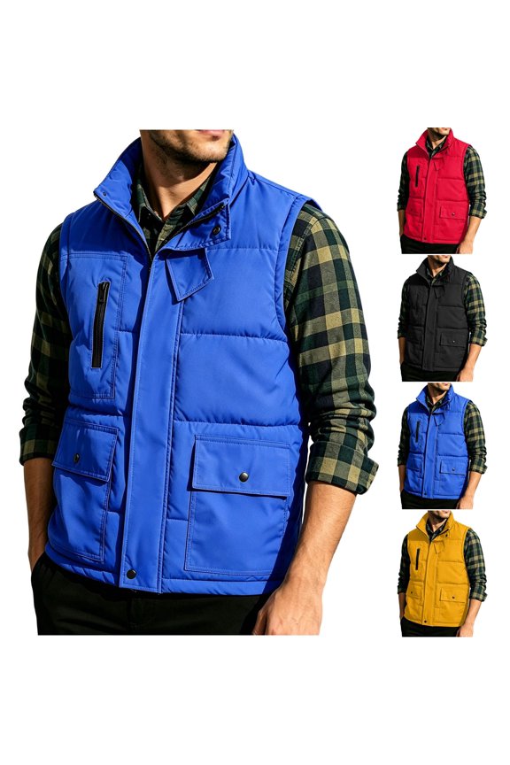 Men's Puffer Vest Mock Neck Midweight Windproof Full Zip Bomber Sleeveless Jacket Vests Warm Thermal Fall Winter Outerwear Vests with Pockets Big and Tall Yellow XXL