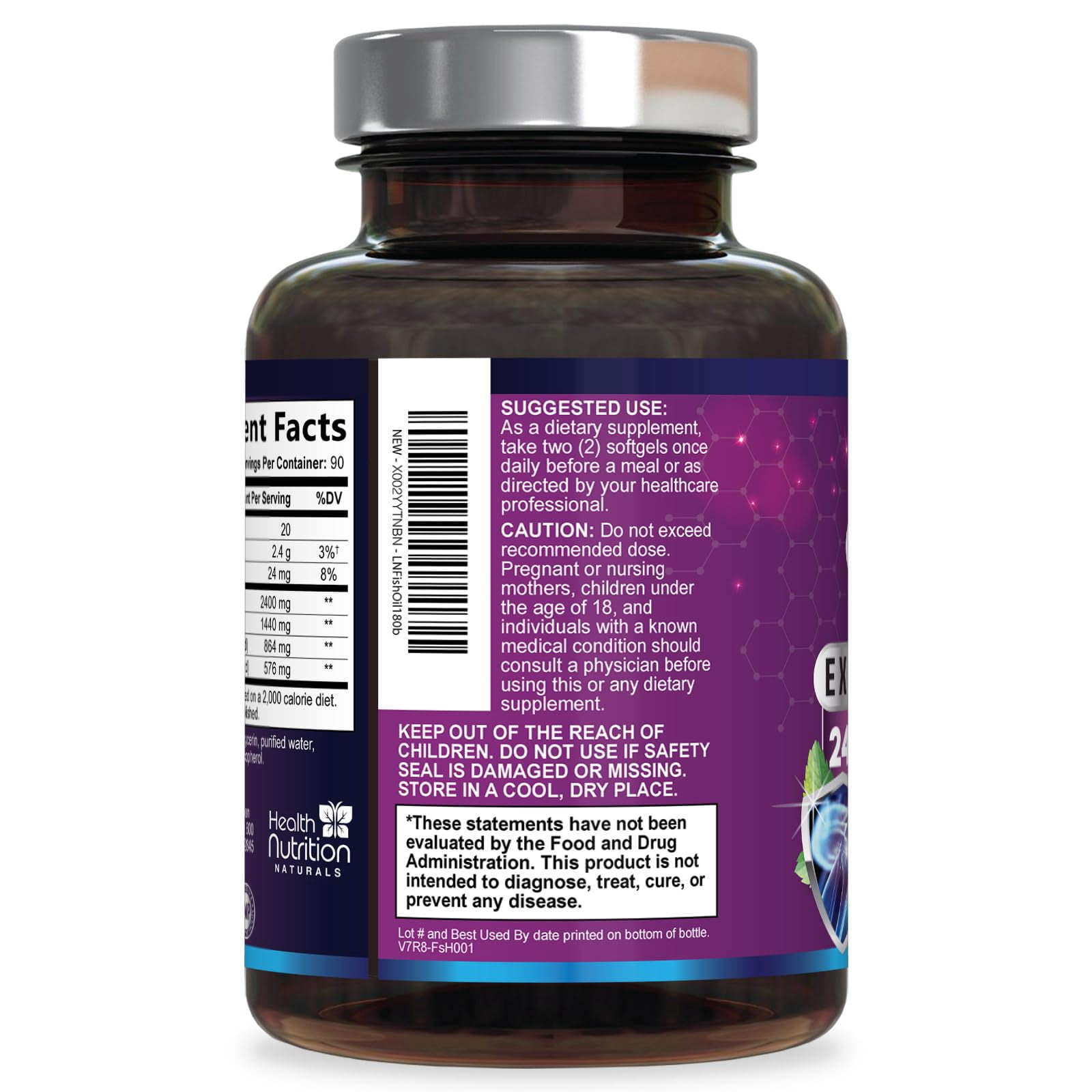 Omega 3 Fish Oil Supplements - 2400mg Fish Oil Per Serving - Triple Strength Omega-3 with EPA & DHA Fatty Acids - Natural Heart, Brain & Immune Support - Wild Caught, Bottled in USA - 180 Softgels