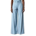 thumbnail image 2 of Women's Pinstripe Pleated Wide Leg Pants Button Waistband High Waisted Work Business Casual Flowy Trousers for Office Fall Winter, 2 of 5