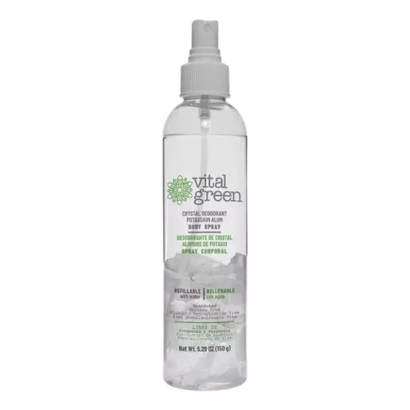 Desodorante Cristal Alumbre Spray Corporal 150g Vital Green Natural Recargable