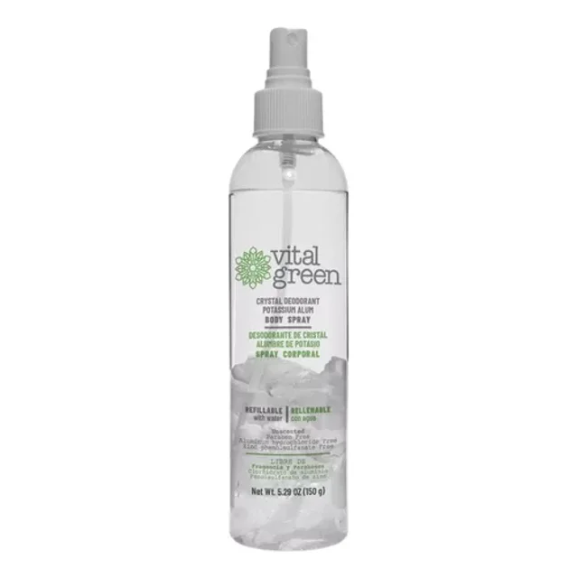 Desodorante Cristal Alumbre Spray Corporal 150g Vital Green Natural Recargable