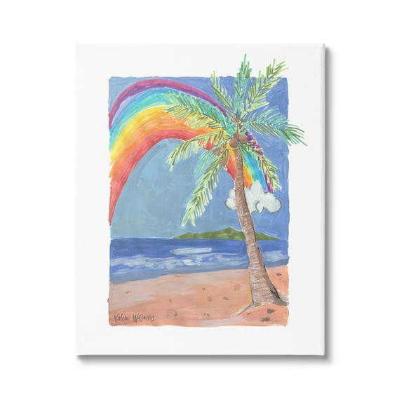 Stupell Industries Whimsical Rainbow Over Beach Tropical Palm Tree Painting Gallery Wrapped Canvas Print Wall Art, Design by Valerie Wieners
