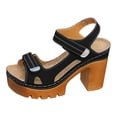 thumbnail image 6 of Women's Heeled Sandals Peep Toe Hook and Loop Summer Slingback Heels Platform Lug Sole Comfy Arch Support Casual Beach Shoes Black Size 7.5, 6 of 6