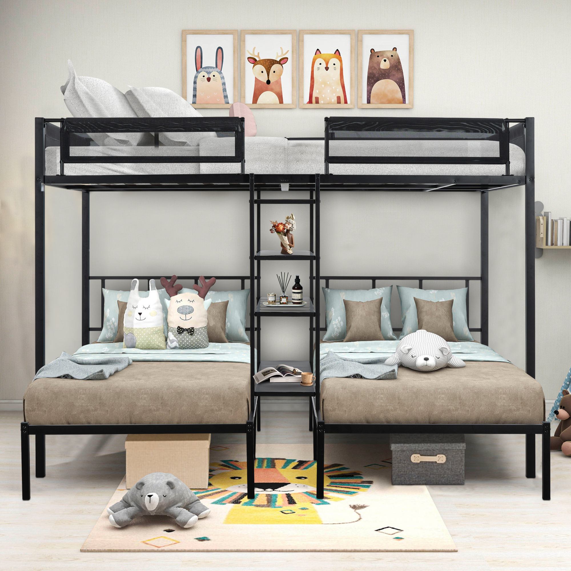 iRerts Triple Bunk Bed Metal Frame, Bunk Beds Full over Twin over Twin