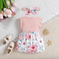 thumbnail image 4 of Baby Girl Outfit Sleeveless Floral Prints Princess Dress Dance Party Clothes Headbands Girl Baby Clothes Pink 70(6 Months), 4 of 7
