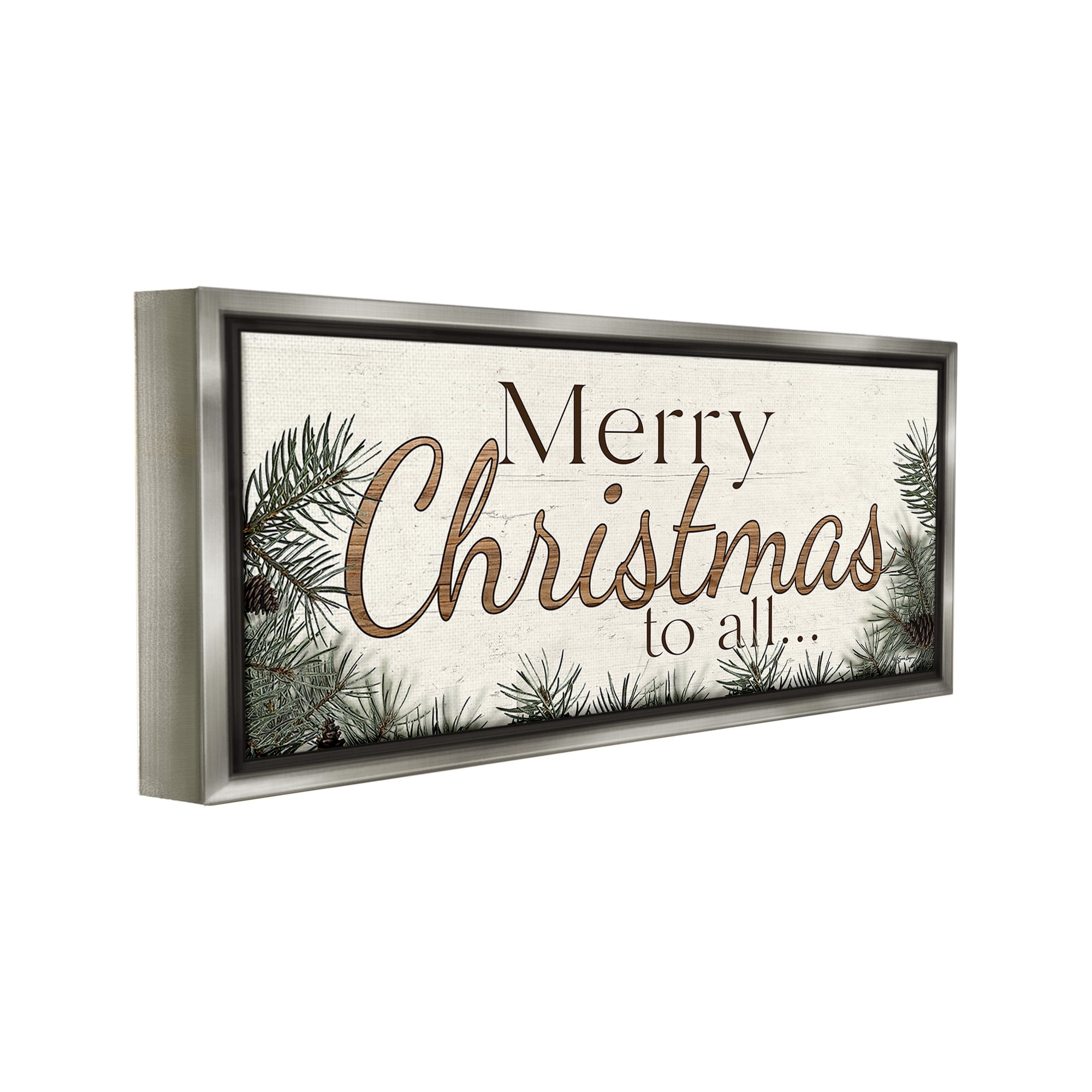 Stupell Industries Woodland Christmas Typography Holiday Painting Gray Floater Framed Canvas Art Print Wall Art, 25 x 11